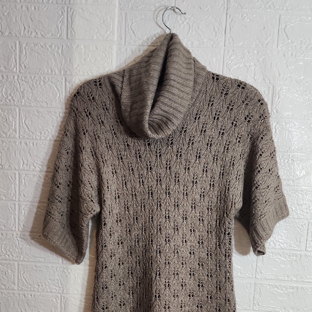 Kenar Taupe Cowl Neck Sweater with Fringe - Picture 3 of 7